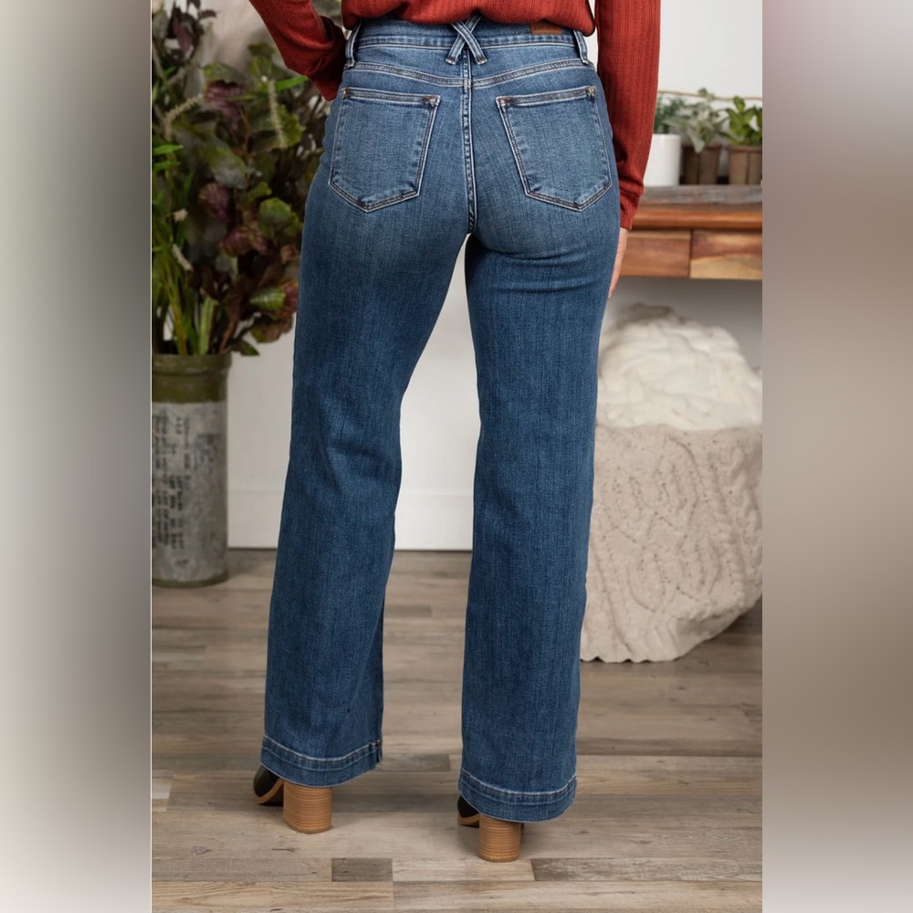 Judy Blue High Rise Wide Leg Jeans Double Button Medium Wash Sz 14W JB82558MD-PL - Picture 2 of 12
